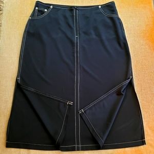 Fiorlini Vintage Black With Yellow Stitching 5 Pocket Midi Side Split Skirt Sz:L